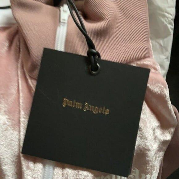Palm Angels Chenille Cropped Zip Up Hoodie Rose - Picture 3 of 9